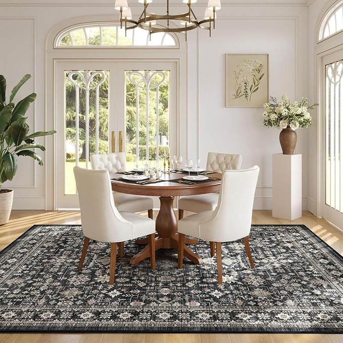 Grey Area Rug 4x6 for Living Room Bedroom | Low Pile; Non Slip;Machine - Image 3