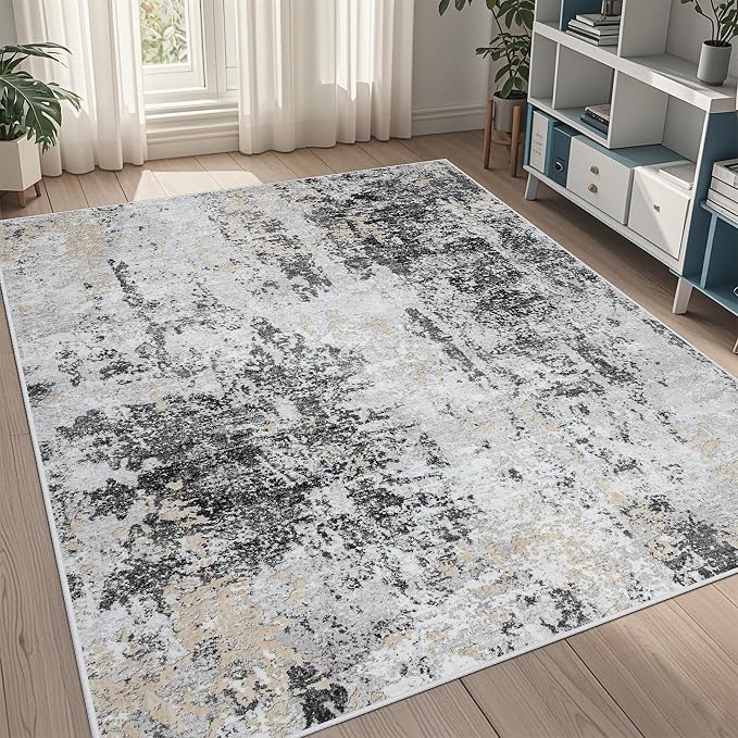 5x7 Area Rugs for Living Room Washable Bedroom Dining Room Black Grey Gold | by Aelenmu