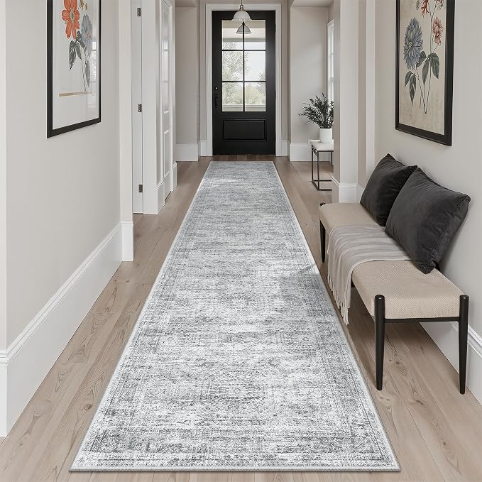 Soalmost Runner Rug 2x10 Washable Non-Slip Hallway Kitchen Runners Grey | Stain - Image 2