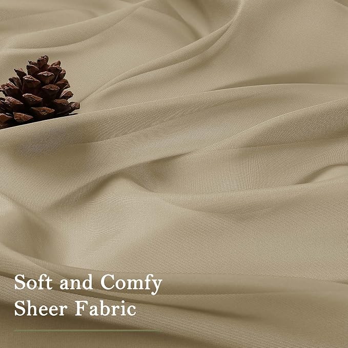 Taupe Sheer Curtains 63 Inch Length 2 Pcs, Light Filtering Rod Pockets Window - Image 8