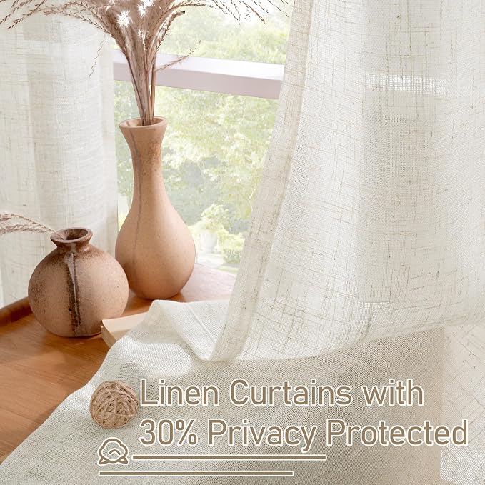 Ivory Sheer Linen Curtains 63 inch Length - Image 5