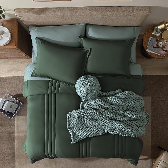 Monbix Full Comforter Set - 7 Pieces Deep Forest Bed in a Bag Full Size Bedding Sets with Comforters, All Seasons Down Alternative Comforter with Sheets,Pillowcases & Shams