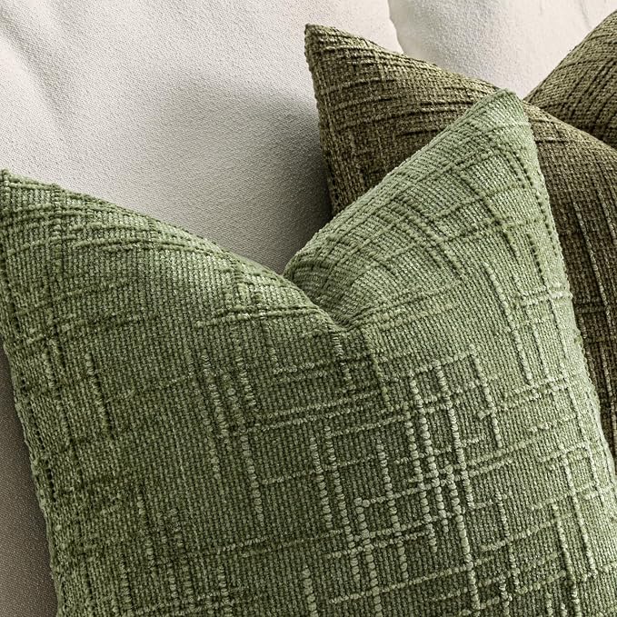 MIULEE Chenille Textured Throw Pillow Covers Sage Green 18x18 Set of 2 | Slubby - Image 3