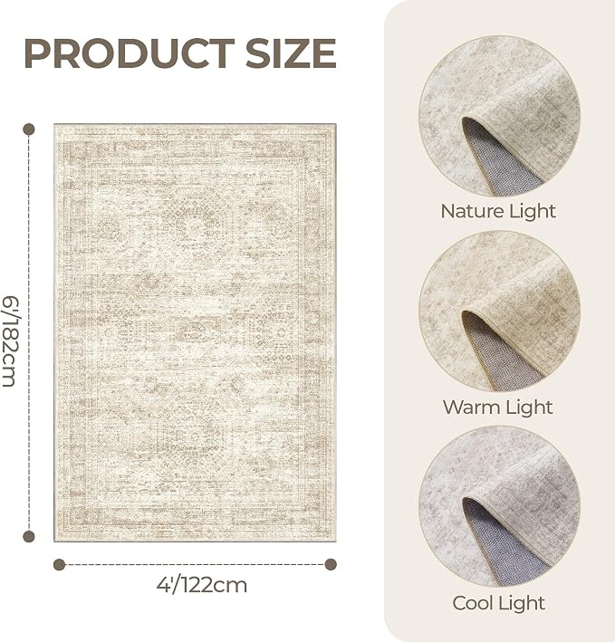 4x6 Area Rug for Entryway, Washable Kitchen Rug, Living Room, Dining Room - Image 2