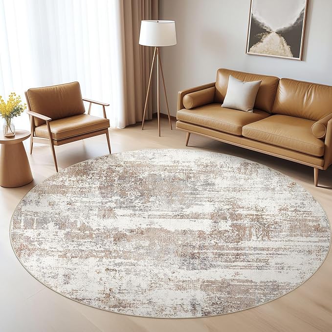 LOONGRUG Round Rug 6x6 Washable Neutral Modern Circle Area Rugs Brown | by LOONGRUG