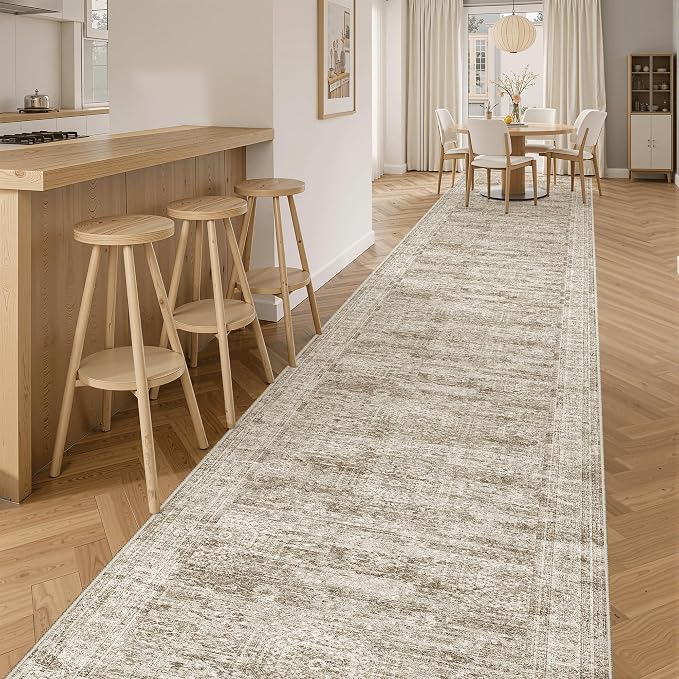Soalmost Washable 3x16 Hallway Runner Rug Non-Slip Kitchen Entry Rugs Brown | - Image 3