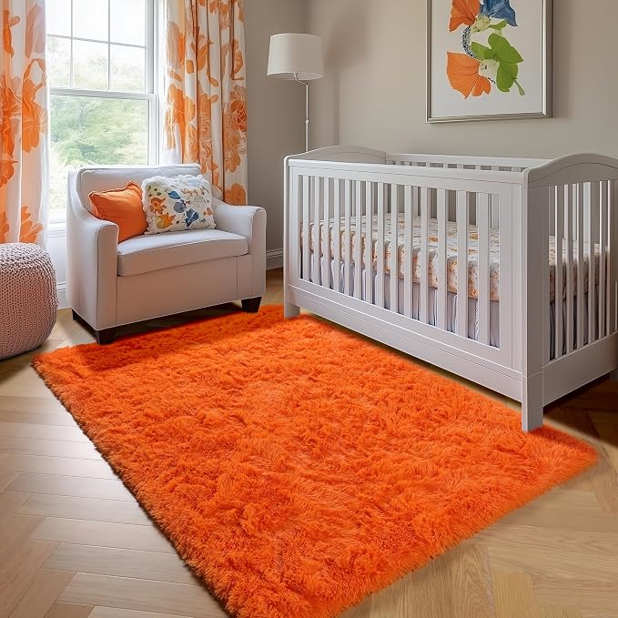 Orange Area Rugs for Bedroom Living Room, Fluffy 4x6 Indoor Bedside Floor Throw - Image 7
