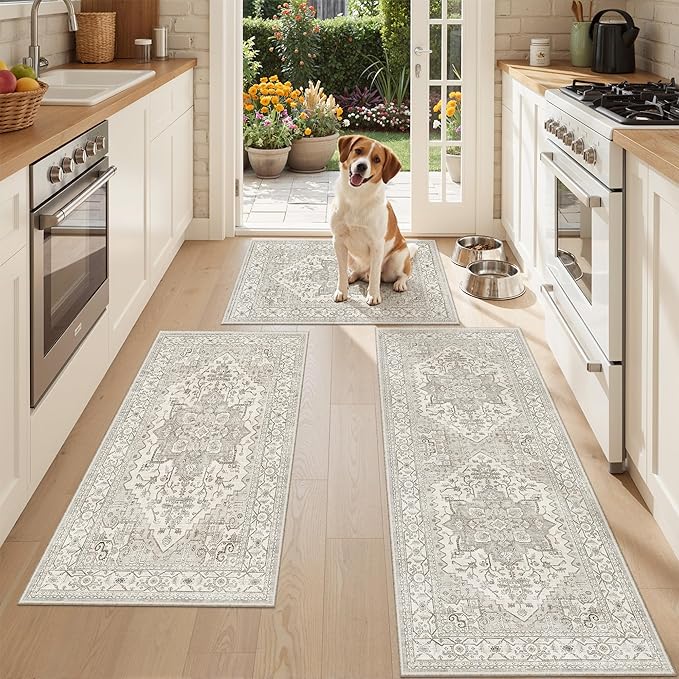 Madane Washable Kitchen Rug Set of 3 Small Area Rugs Non-Slip by Madane