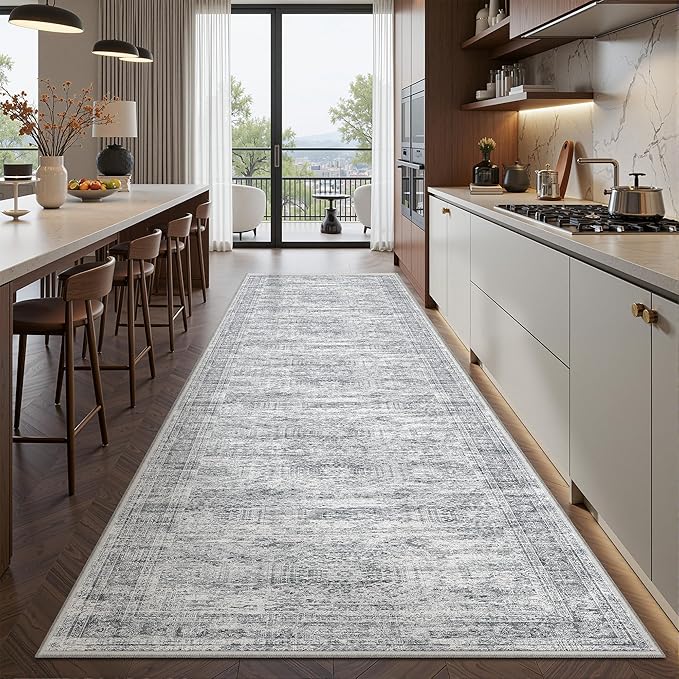 2'6 x 10' Runner Rug Non Slip, Washable Kitchen Rugs, Living Room, Long Rug by Restydon