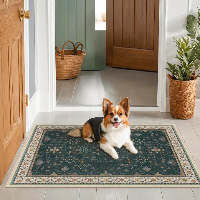 Dark Green Oushak 3x4 Large Entryway Rug - Image 4