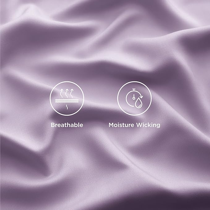 Bedsure King Size Sheets Set, Cooling Sheets for Hot Sleepers, Rayon Derived from Bamboo, Breathable & Soft, Deep Pocket Up to 16 Inches, Hotel Luxury Silky Bedding, Lilac