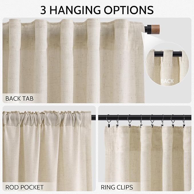Linen Curtains for Living Room 80 Inches Long Modern Farmhouse Decor Light - Image 2