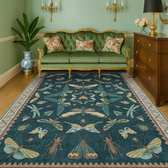 Insect Teal Green 5x7 Area Rug for Living Room - Image 9