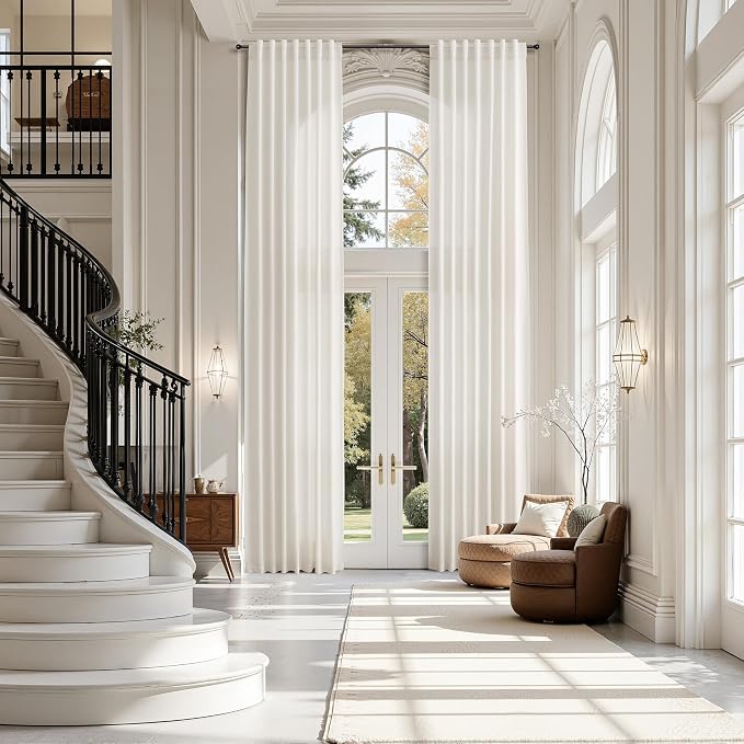 Ivory White Linen 144 Inch Curtains by Nanspring