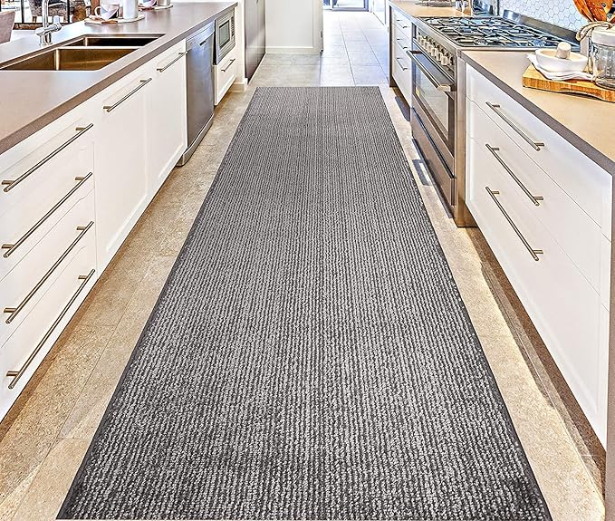 Custom Length Cut to Size Wide Width Carpet Runner Rug for Hallways, Skid Resistant Latex Rubber Backed, 31 inch Wide X Customized Length, Stripe Grey, 31 inch X 26 feet