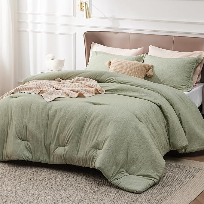Bedsure Full Comforter Set - Olive Green Soft Bedding for All Seasons, Cationic Dyed Bed Set, 3 Pieces, 1 Full Size Comforter (82"x86") and 2 Pillow Shams (20"x26"+2")