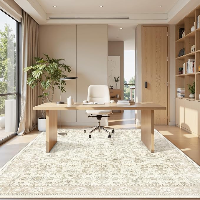 Soalmost 6x9 Area Rug for Living Room Washable Rugs Non-Slip Beige/Brown | - Image 3