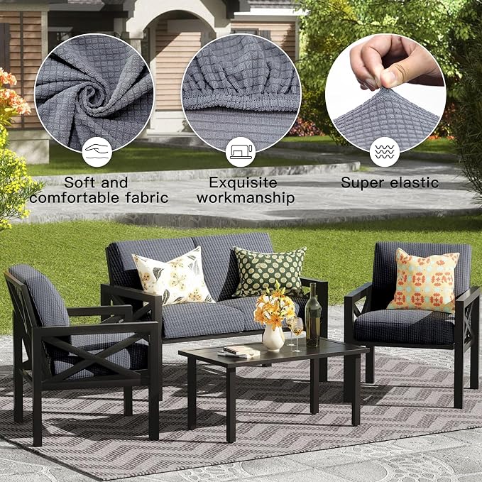 8Pcs Outdoor Cushion Covers, Elastic Patio Cushion Covers | Washable, - Image 4