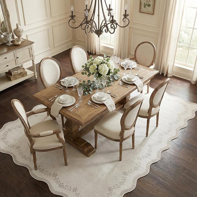GarveeHome 5x7 Scalloped Area Rug Beige Washable Bedroom Living Room Rug | Soft - Image 3