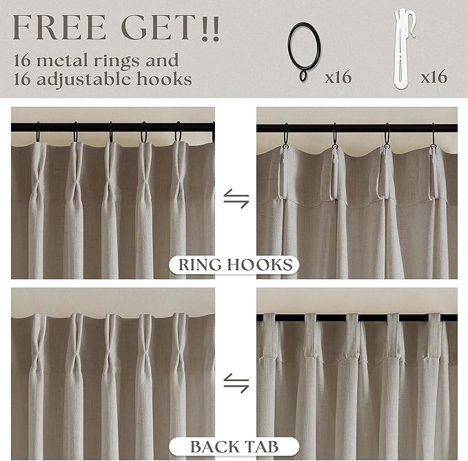 Modern Farmhouse Linen Curtains 80 Inches Long 2 Panels Set Burlywood Birch | - Image 5
