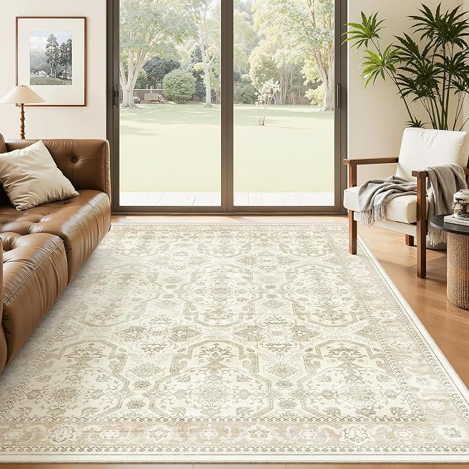 Soalmost 5x8 Area Rug Low Pile Washable Trendy Faded Style Rug, Foldable Stain by Soalmost