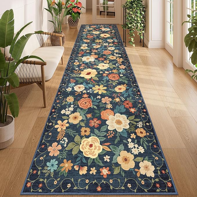DUKINO 3x12 Washable Runner Rug Long Hallway Runner Rug Non Slip Navy Blue | by DUKINO