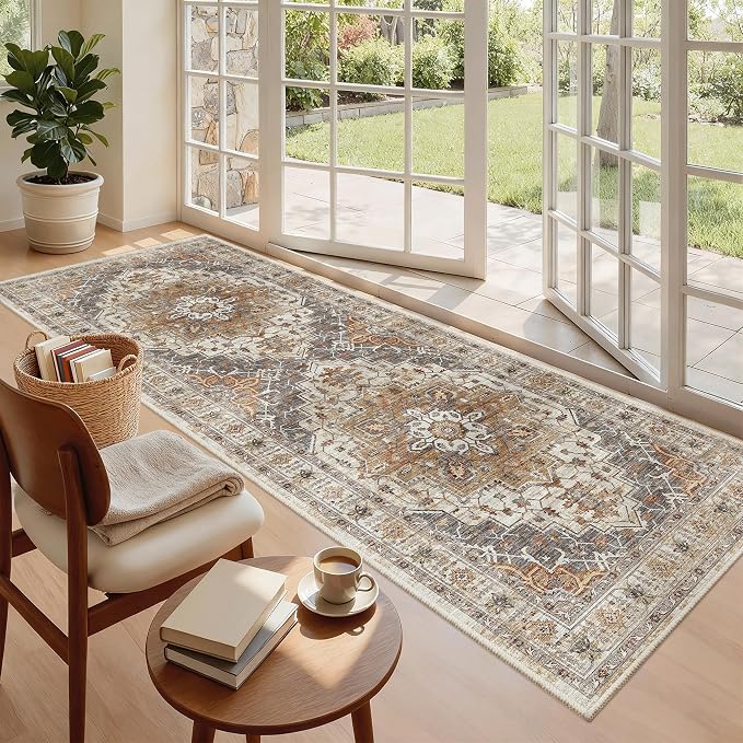 Madane Hallway Runner 3x8, Kitchen Rugs Washable Entry Rug, Turmeric/Grey | - Image 4