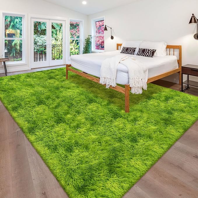 Green Tie-Dyed Rug for Living Room 8x10 Fluffy Area Rug Mat Bedside Throw Rug - Image 2