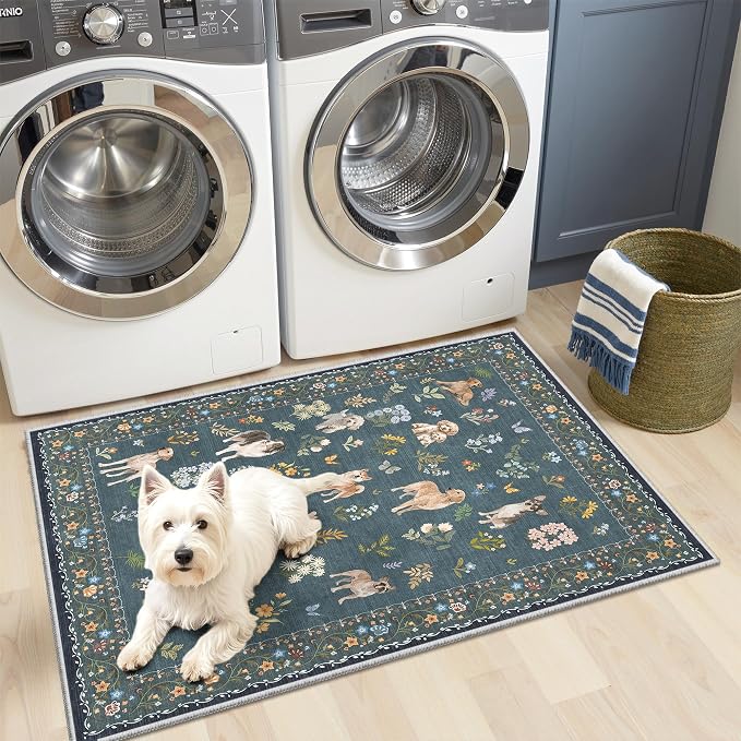 Soalmost 2x3 Dog Rugs for Entryway, Washable Door Mat Soft Rug Navy Blue | - Image 3