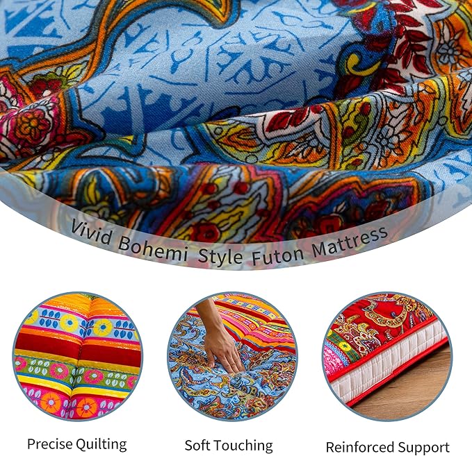 MAXYOYO Twin Size Futon Floor Mattress Shikibuton Sleeping Mats for Adults, Floor Futon with High-Density Foam, Portable Mattress for Living Room, Guest Room, Bohemian C