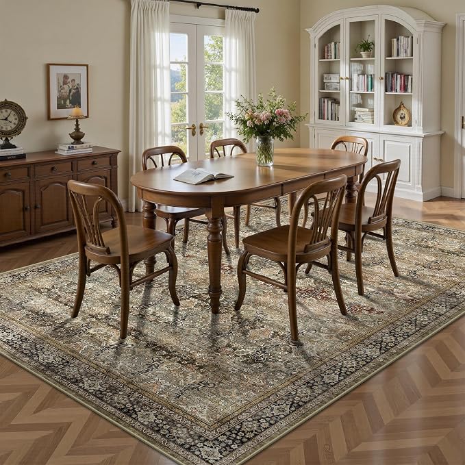 5x7 Area Rugs - Washable Vintage Retro Living Room Rug, Soft Ultra Thin Non - Image 4