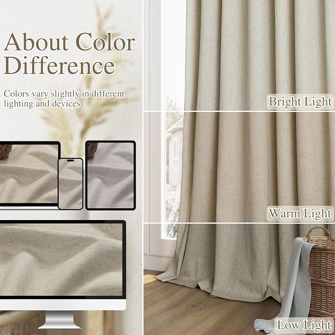 100% Blackout Linen Curtains for Bedroom 90 inches Long, Thermal Insulated Room - Image 7