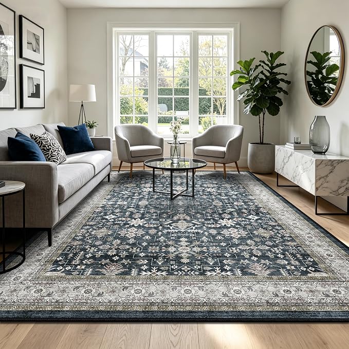 Ashen Area Rug 5x7 for Living Room Bedroom | Low Pile; Non Slip;Machine - Image 4