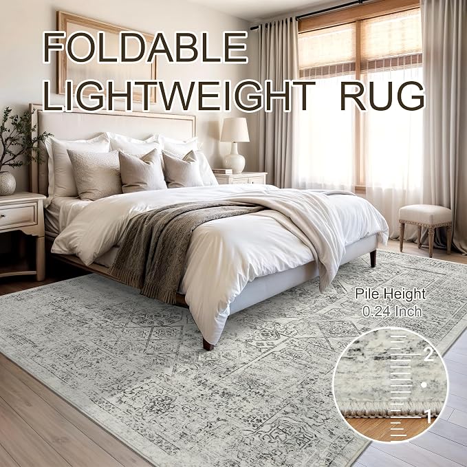 Soalmost Washable Area Rug 8x10 Large Soft Living Room Rugs Light Gray | - Image 7