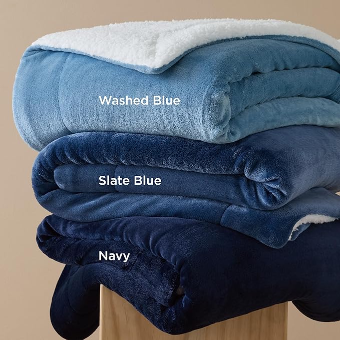 Bedsure GentleSoft Sherpa Fleece Throw Blanket Twin Size for Couch - Thick and Warm Throw for Women and Men, Soft Fuzzy Plush Twin Blanket for Winter, Slate Blue, 60x80 Inches
