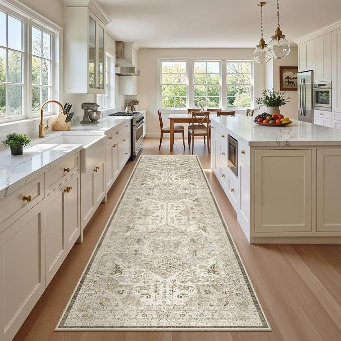 Madane Hallway Runner Rug 2'6''x10' Kitchen Runners Vintage, Ivory/Brown | - Image 2