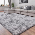 Amdrebio Tie-Dyed Light Grey Fluffy Large Rug 6x9 by Amdrebio