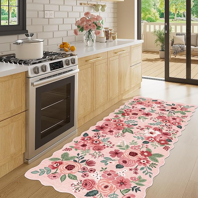 DUKINO 2x5 Washable Runner Rug, Floral Non Slip Rug - Image 3