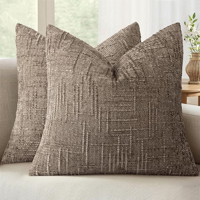 MIULEE Chenille Textured Throw Pillow Covers Taupe Grey 18x18 Set of 2 | Slubby by MIULEE
