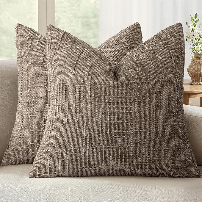 MIULEE Chenille Textured Throw Pillow Covers Taupe Grey 20x20 Set of 2 | Slubby by MIULEE