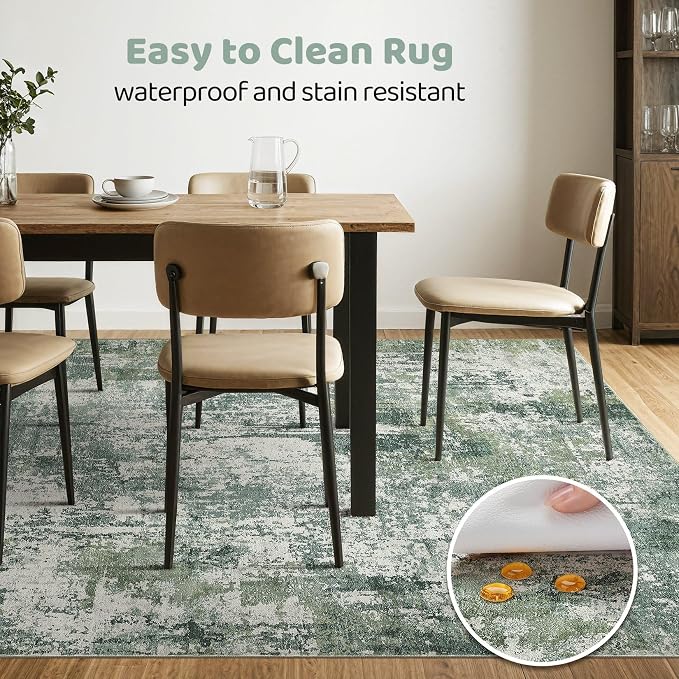 LOONGRUG 6x8 Area Rug Washable Neutral Modern Living Room Rugs Green | Abstract - Image 6