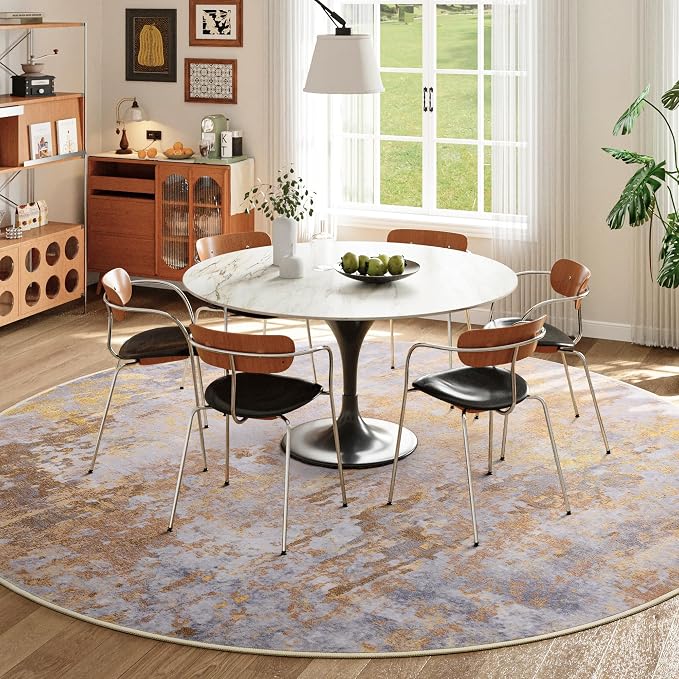 Beige Gold Round Area Rugs 4ft Washable Circle Rug - Image 4