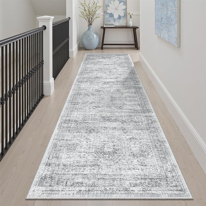 Soalmost Washable Runner Rug 2'6"x8' Kitchen Hallway Runners Grey | Soft - Image 4