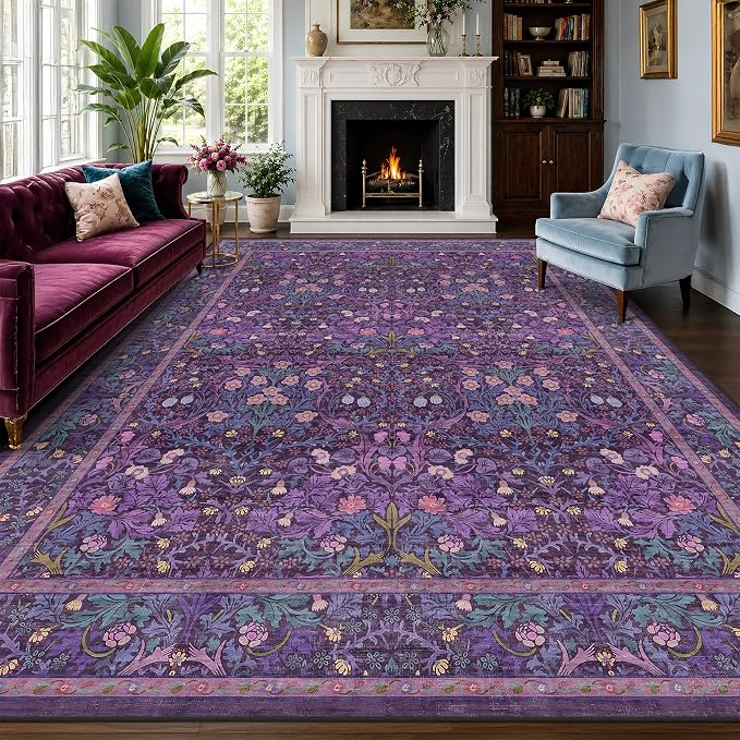 Washable Plum Purple Rug for Bedroom - Image 3