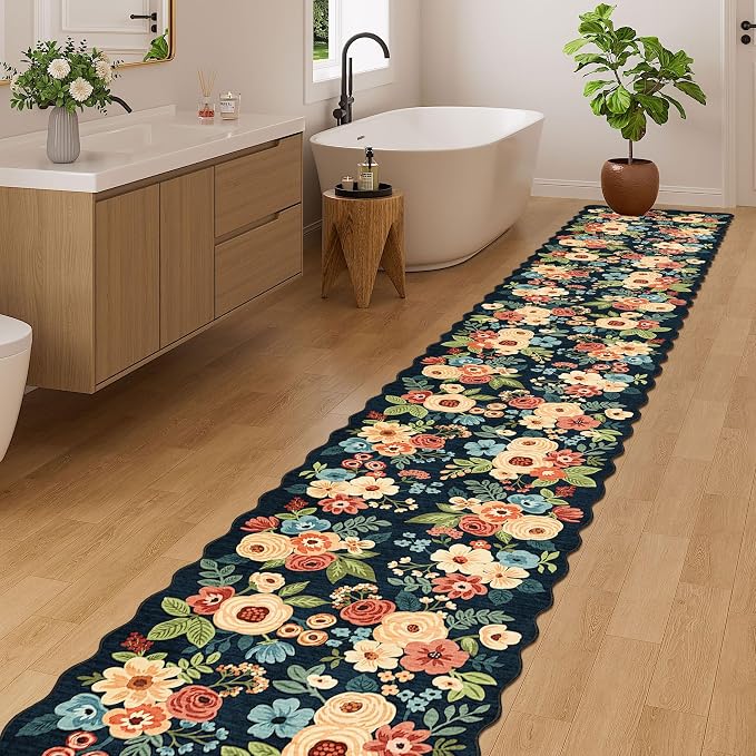 DUKINO 2x14 Hallway Runner Rug, Floral Washable Kitchen Rug, Low Pile, Soft - Image 3