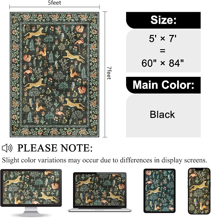 DUKINO 5x7 Area Rugs, Washable Animal Rug - Image 2