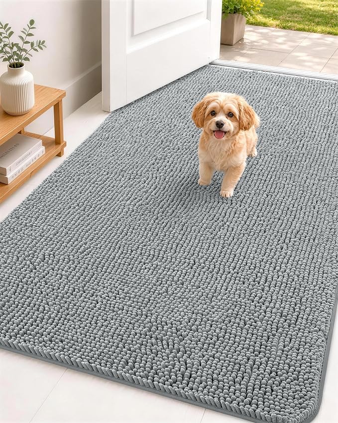 OLANLY Dog Door Mat for Muddy Paws 48x30, Super Absorbent Chenille Mud Mat | by OLANLY