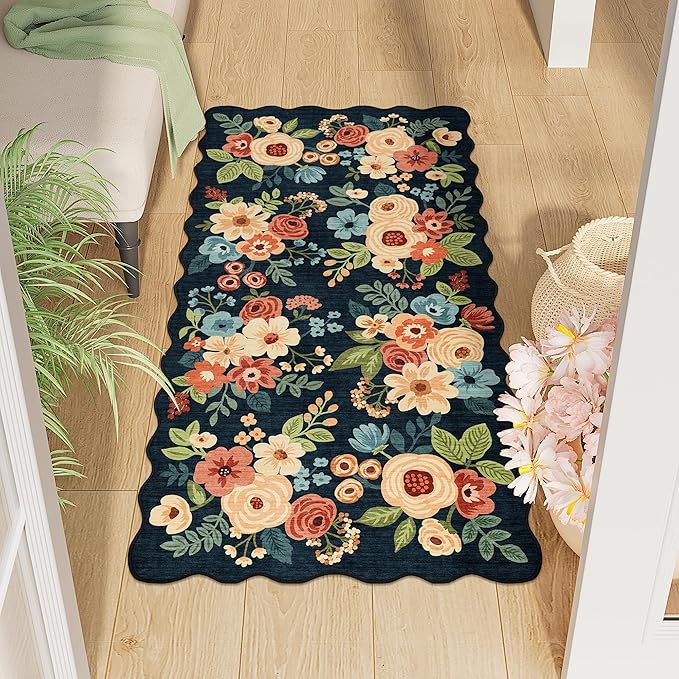 DUKINO 2x4 Rug for Entryway, Floral Washable Kitchen Rugs, Low Pile, Soft Throw by DUKINO