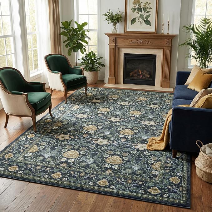 GarveeHome Washable Area Rug 6x9, Soft Vintage Floral Bedroom Rug Non Slip Low by GarveeHome