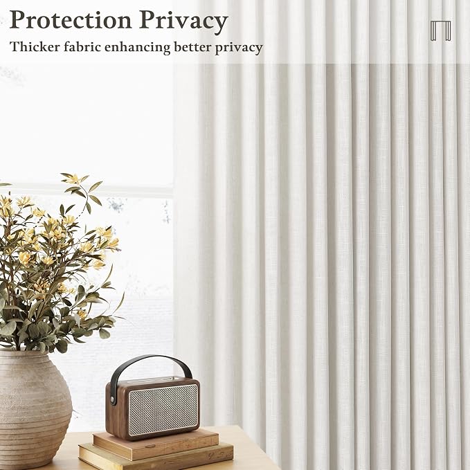 Pinch Pleated Thick Linen Light Filtering Ivory Curtains 86 Inches Length | - Image 6